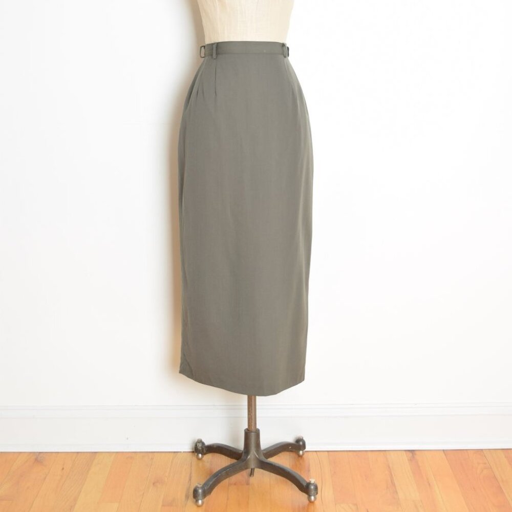 vintage 80s wool skirt Austin Reed army green high waist slim pencil midi M